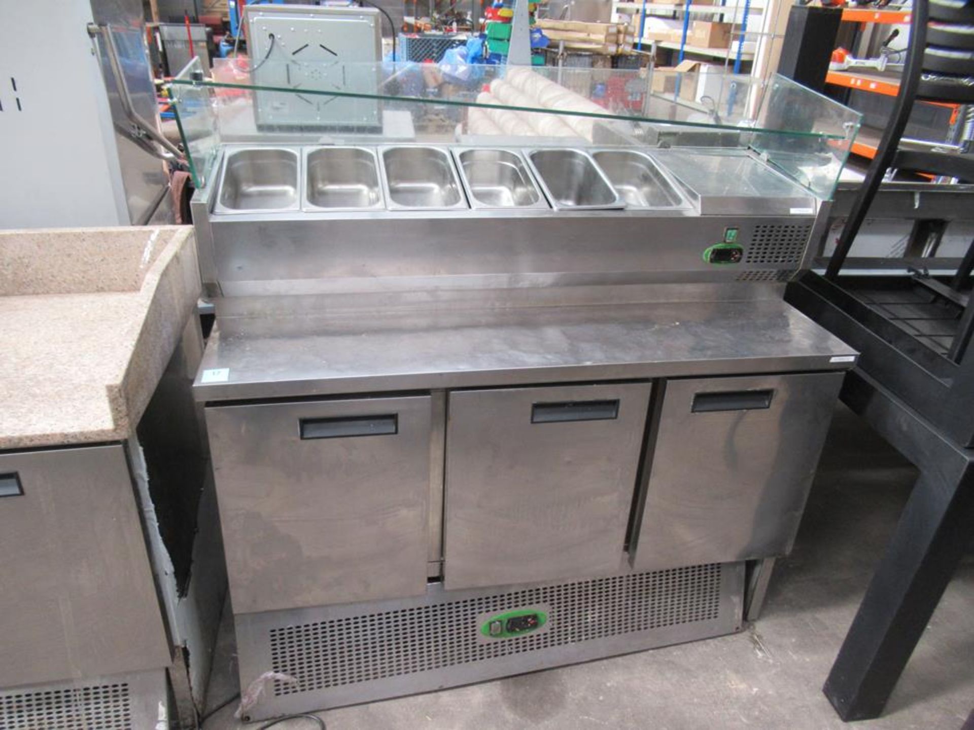 Genfrost triple door refrigerated prep cabinet with refrigerated bain marie cabinet 1370mmx700mm