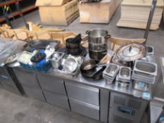 Qty of kitchen equipment including two tier steamer, commercial pans, gastronorm containers etc.