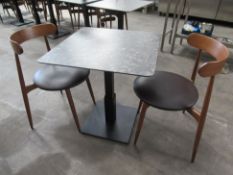 4x GOIN metal based catering tables (670mmx670mmx730mm) and 8x GOIN wood and leather chairs