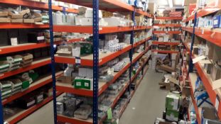 Large quantity of lighting consumables to include lighting, cables, switches, sockets, extraction