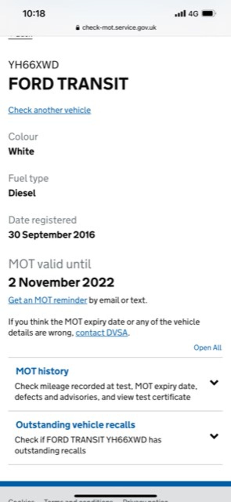 Ford Transit 350 Diesel Van, Registration YH66XWD, Date of Registration 30 September 201 - Image 10 of 10