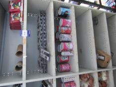 Contents of bay of shelving to include mini torch lanterns, inkrite gloss photo paper and money