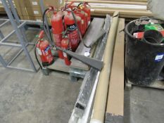 Quantity laminate flooring, fire extinguishers etc to pallet