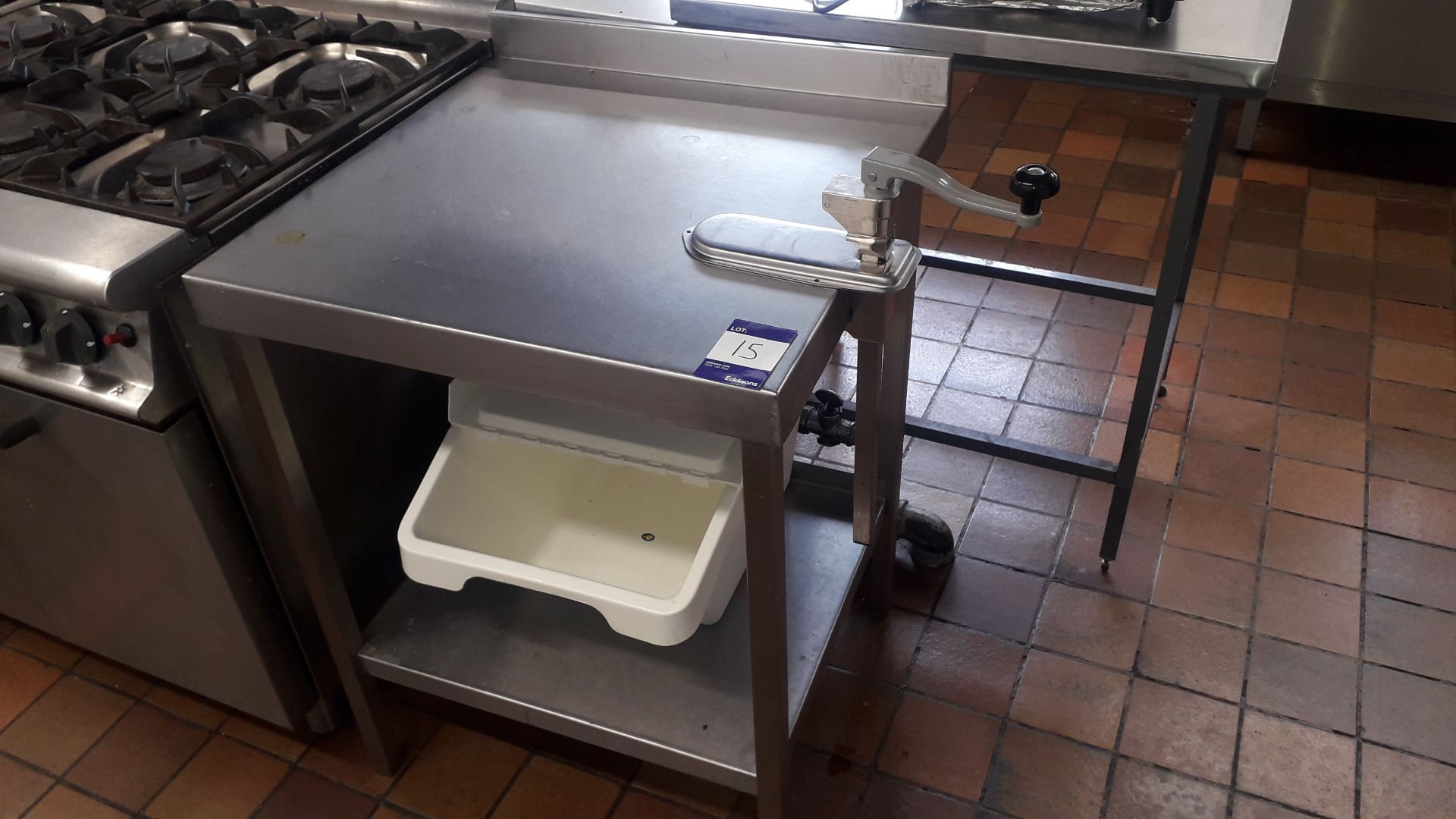 Stainless Steel Food Prep Table With Can Opener Attachment. 650x650