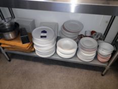 Selection of crockery and copping boards etc. to shelf