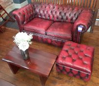 2 Seater Oxblood chesterfield 2 person sofa and buffet with wood occasional table