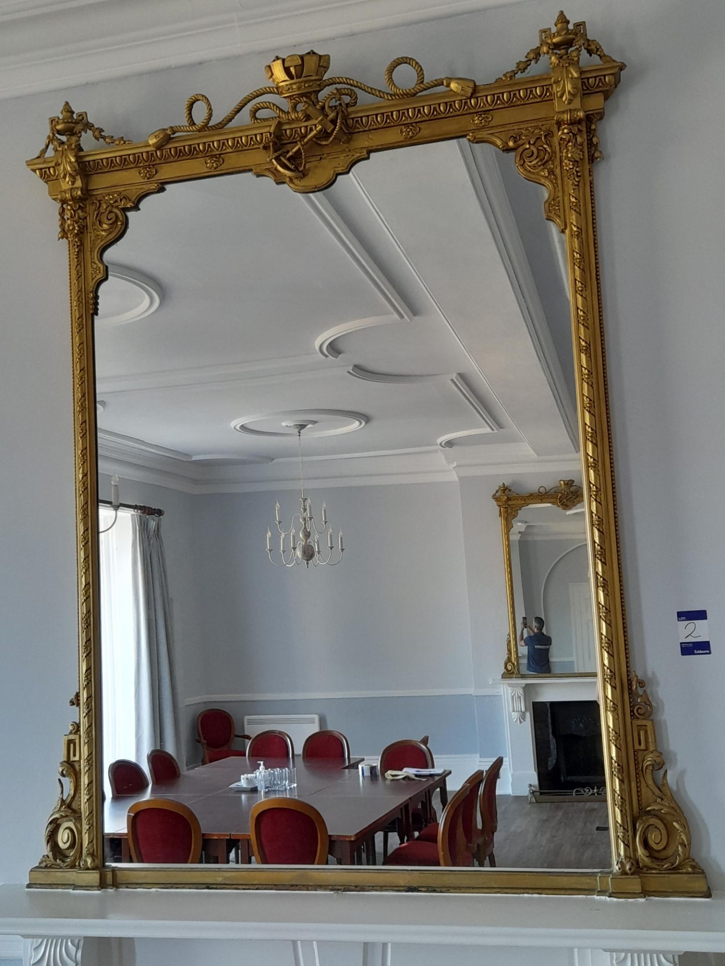 Gilt Gesso overmantle mirror surmounted by Crown and Anchor Decoration, 6' x 4'6" approx. - Image 2 of 6