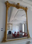 Gilt Gesso overmantle mirror surmounted by Crown and Anchor Decoration, 6' x 4'6" approx.