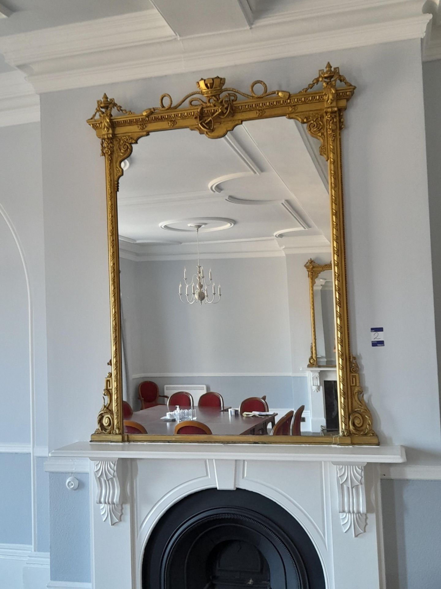 Gilt Gesso overmantle mirror surmounted by Crown and Anchor Decoration, 6' x 4'6" approx.