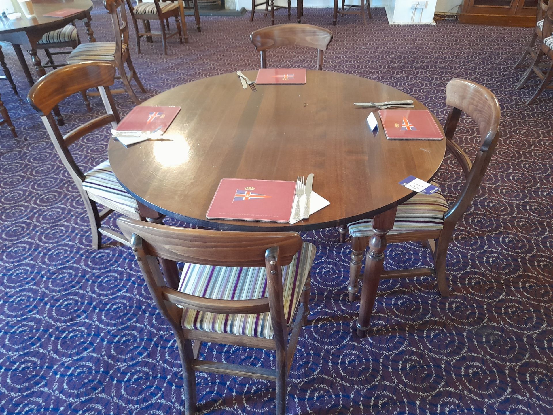 Wooden table, 4' diameter & four chairs - Image 2 of 2