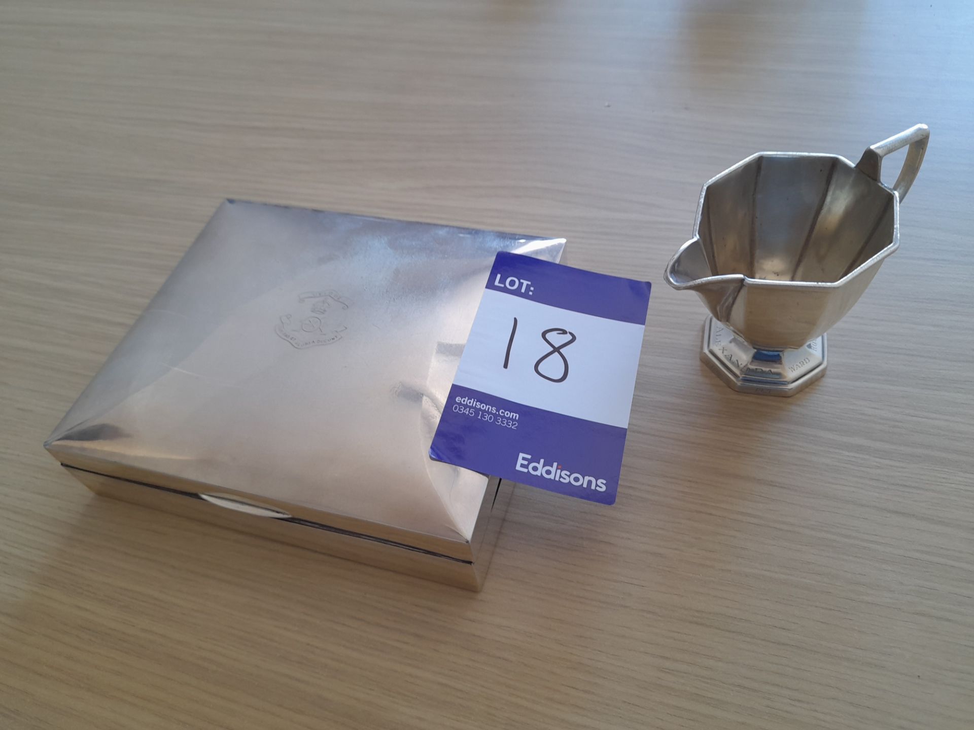 Hallmarked silver cream jug "HM Yacht Alexandra " & hallmarked silver cigarette case - Image 8 of 8