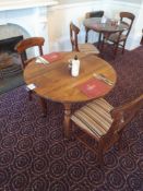 2 wooden tables, 3' diameter & four chairs