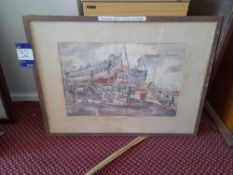 Watercolour of a Dockyard scene, signed T.Hennell (1944)
