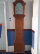 Oak cased grandfather clock, painted dial