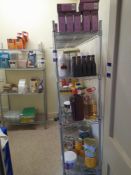 3x Wire shelving units and foodstuffs