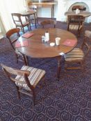Wooden table, 4' diameter & four chairs