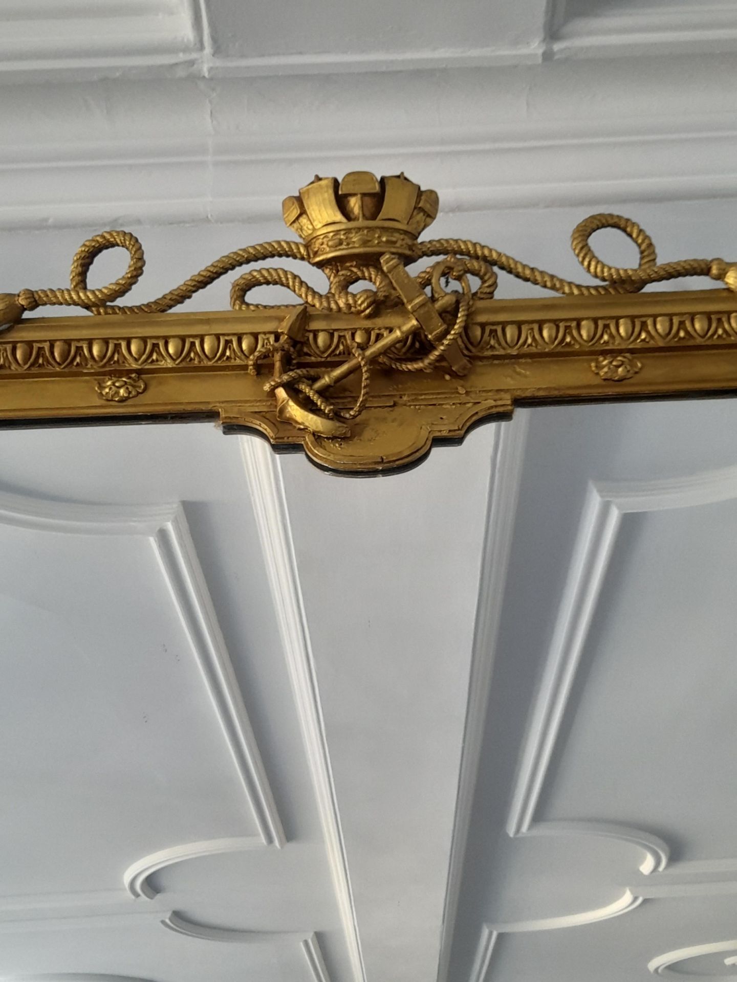 Gilt Gesso overmantle mirror surmounted by Crown and Anchor Decoration, 6' x 4'6" approx. - Image 3 of 6