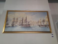Framed print on canvas of battle of Trafalgar