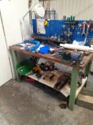 Steel & timber bench fitted vice & tool holder