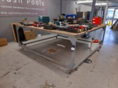 Fabricated metal assembly workbench with timber to