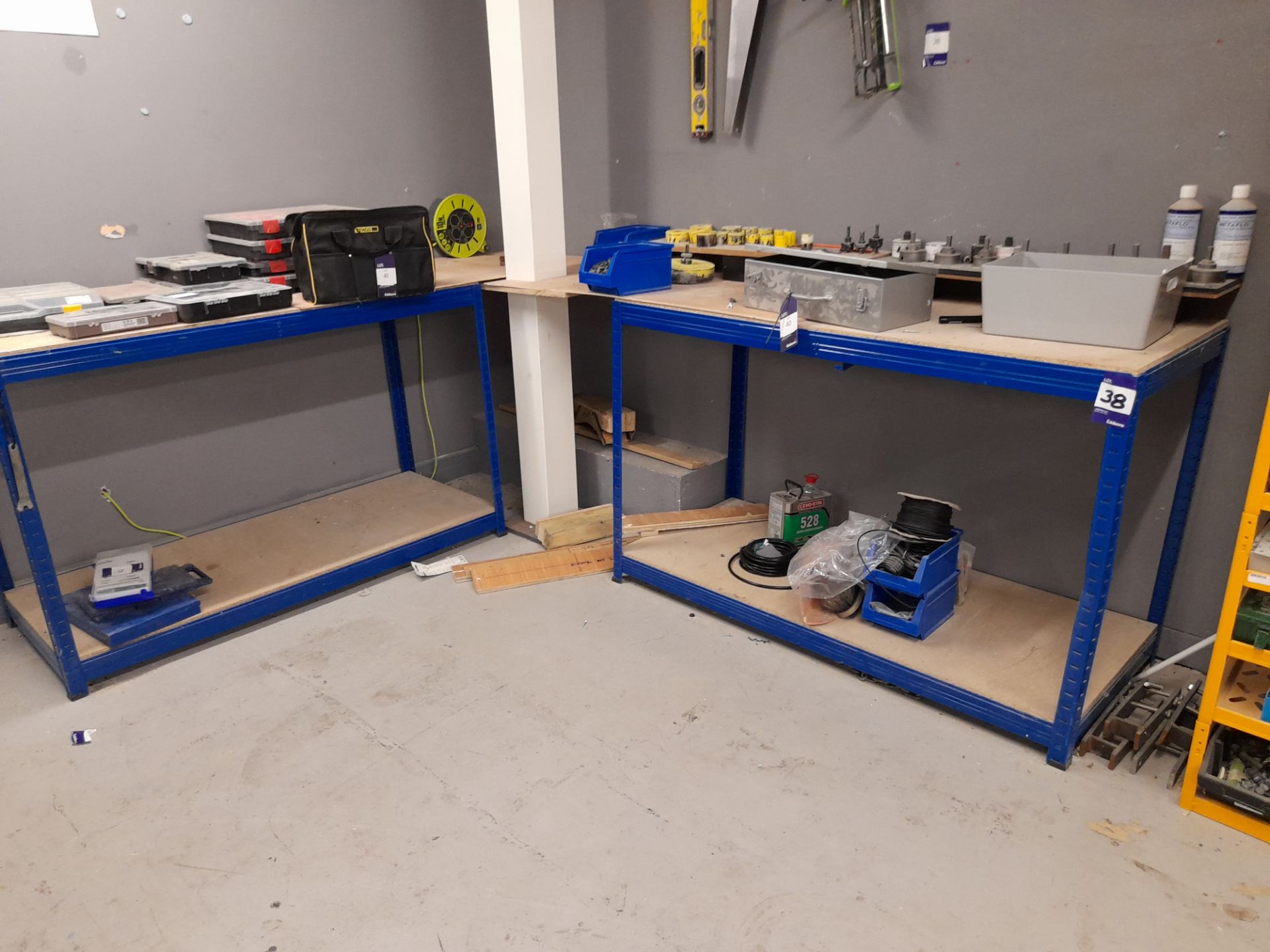 2 x Workbenches, including quantity of tools to wa