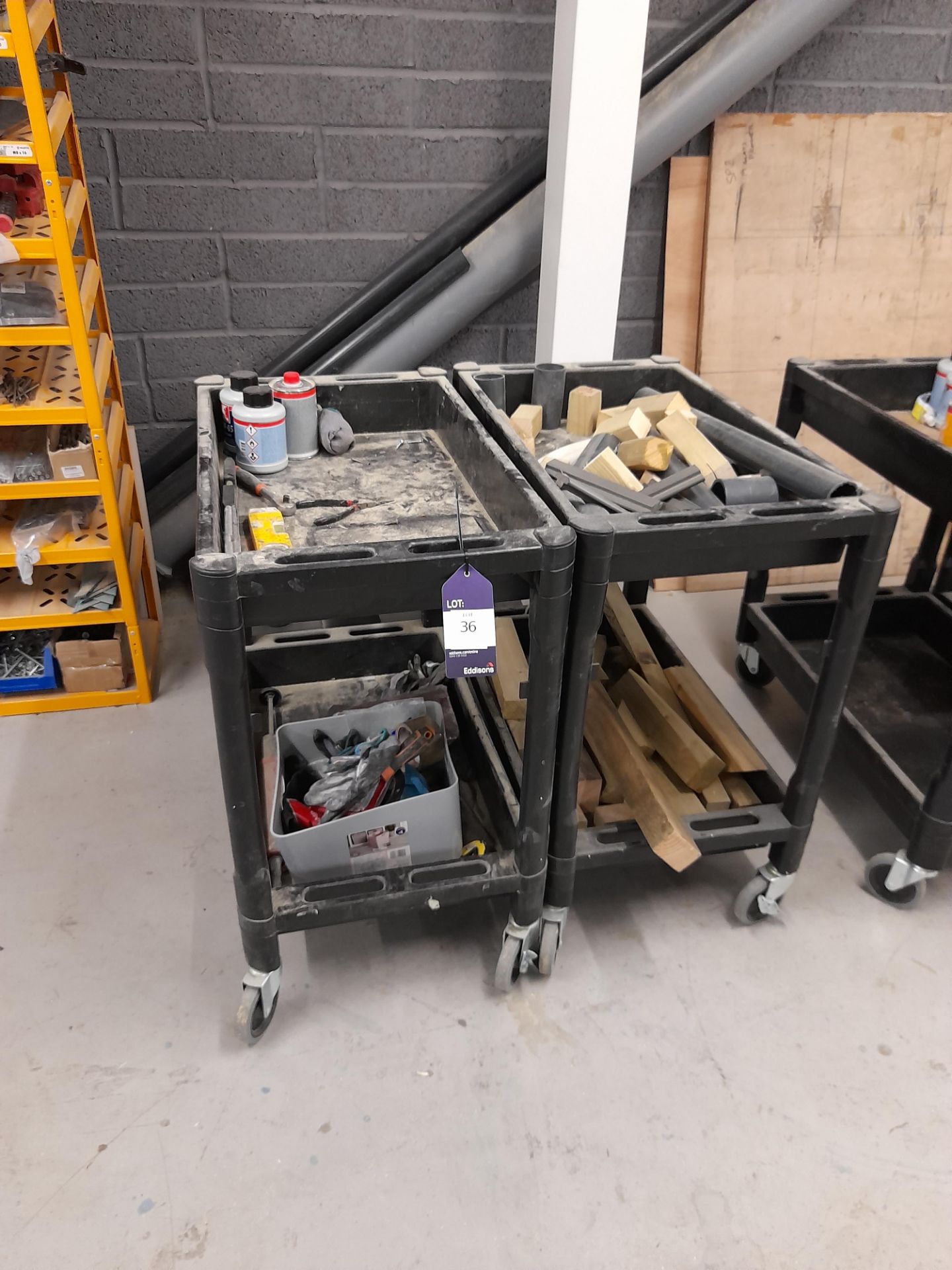 2 x Plastic trolleys, with contents