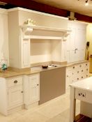 Strong white in frame kitchen unit with Caeserstone worktop & extraction unit. (Microwave not