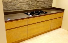 Oak veneer kitchen 6 drawer unit with dark grey solid quartz worktop (hob not included) Overall