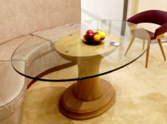 Solid European oak table with oval plate glass top (1700x1142)