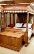 European oak bedroom to include 4 poster bed, 2 x mirrored bedside cabinets, ottoman, double