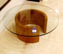 Contemporary American black walnut round coffee table with glass top 1000mm diameter