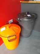 1x Black Plastic Bin And 1x Orange Plastic Recycling Bin
