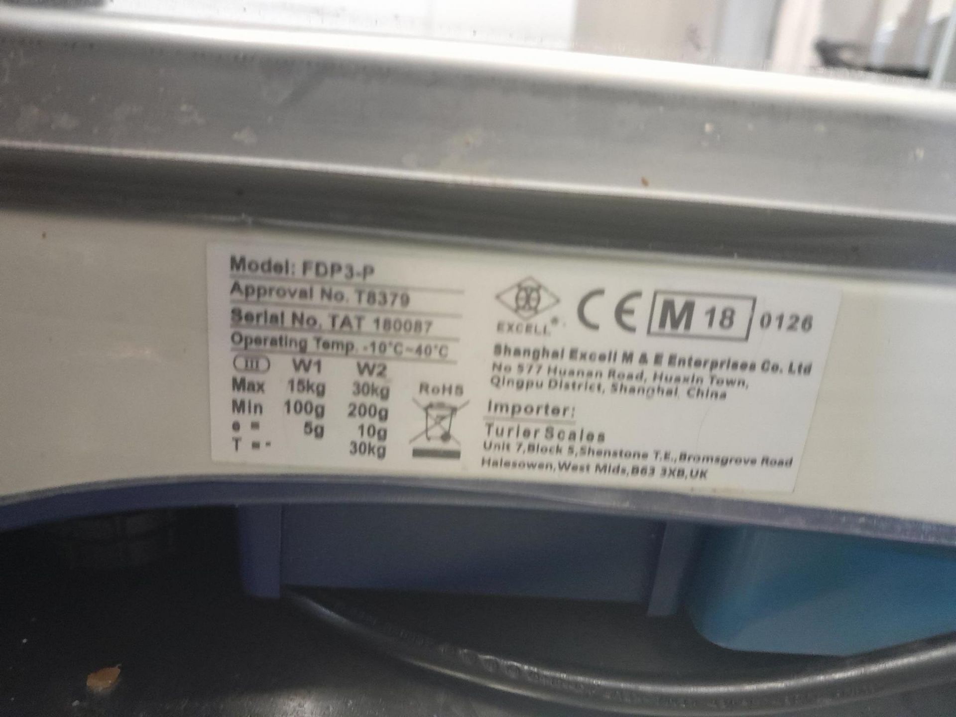 Excell FDP3-P digital weigh, Serial Number TAT 180087 - Image 2 of 2