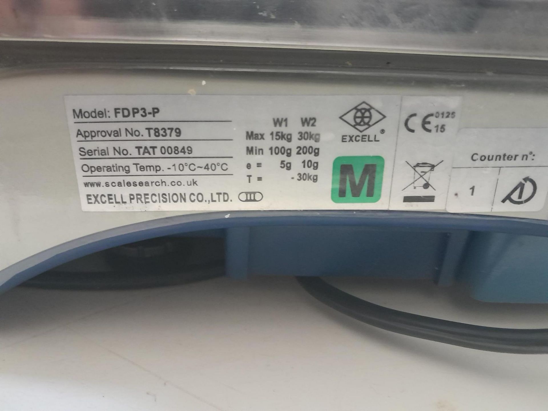 Excell FDP3-P digital weigh, Serial Number TAT00849 - Image 2 of 2