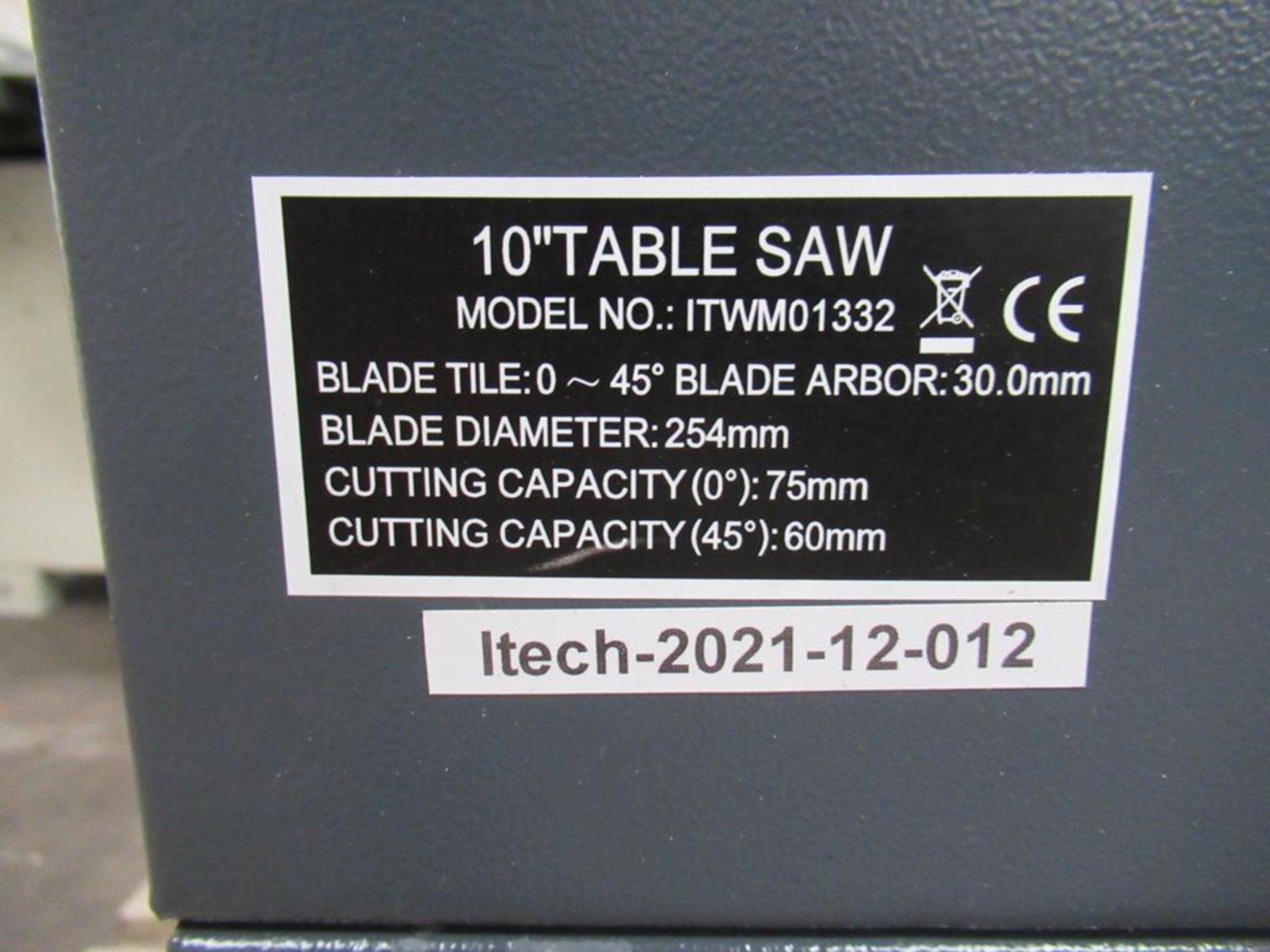 iTech 10" table saw model ITWM01332, 240V - Image 3 of 5