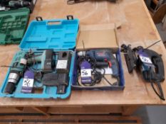Assortment of electric corded and cordless power tools as lotted to include Makita 4340FCT jigsaw,
