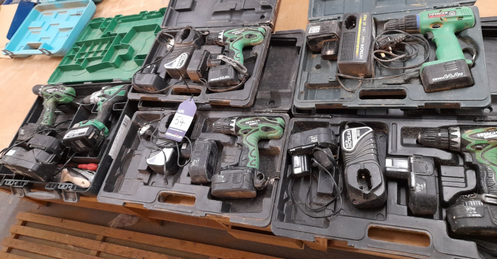 6 : Various Hitachi Cordless Drills with batteries and chargers, as lotted (Located in Axminster,