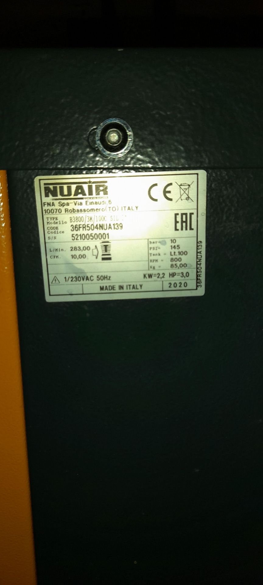 Nuair B3800 Silent Air Compressor 100l 2020, s/n: 5210050001 - Image 7 of 7