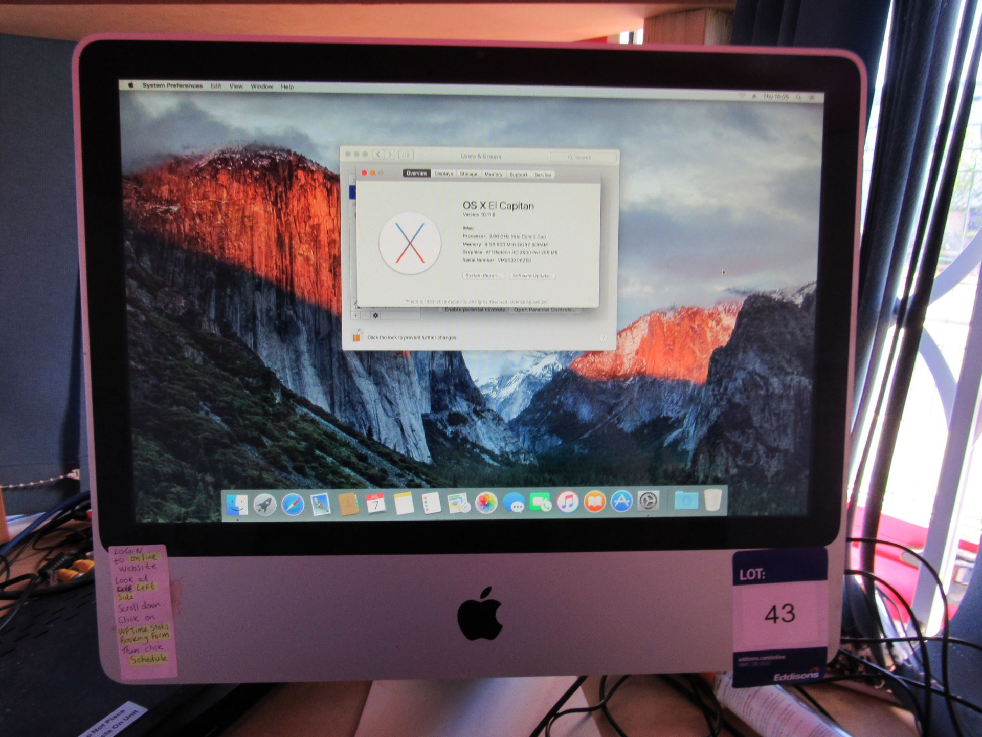 Apple iMac 2.66GHz, Intel Core 2 Duo, 4GB Ram 800MHz, 20in Display, 500GB HDD. Located at - Image 2 of 6