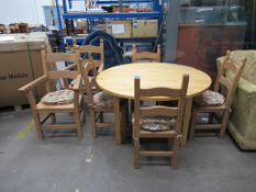 Country Style Pine Extending Kitchen/Dining Table with 6 Chairs (2x Carvers)