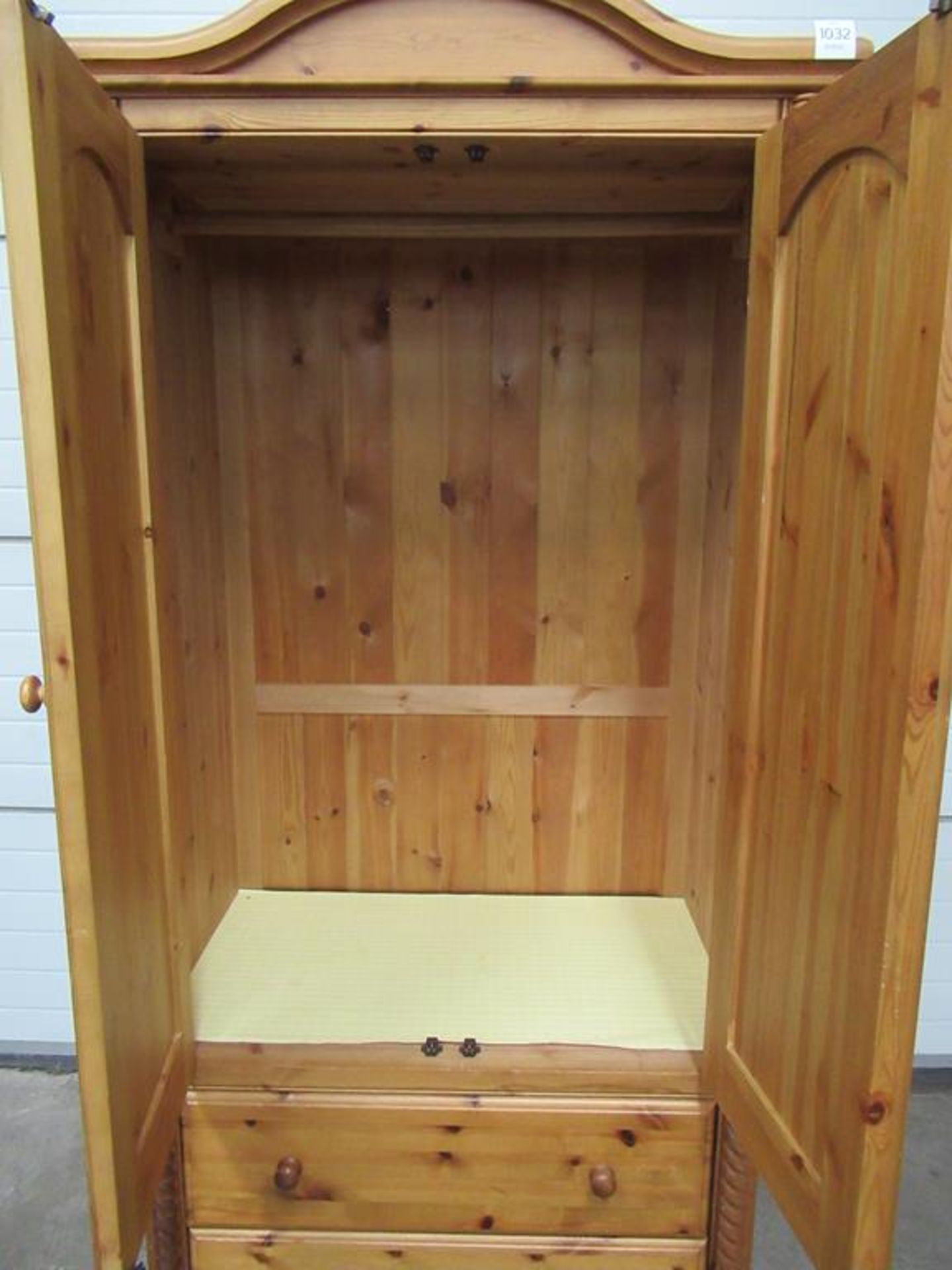 Pine Wardrobe with 2 Doors Over 2 Drawers with barley twist features - Image 2 of 4