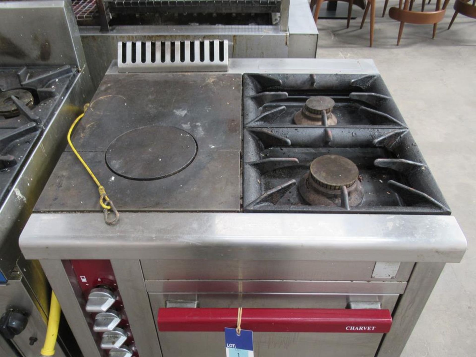 Charvet twin burner and hot plate gas cooker on four castors 900mmx850mm8900mm - Image 2 of 5