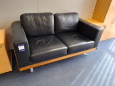 2 x Black Leather two Seater Settees