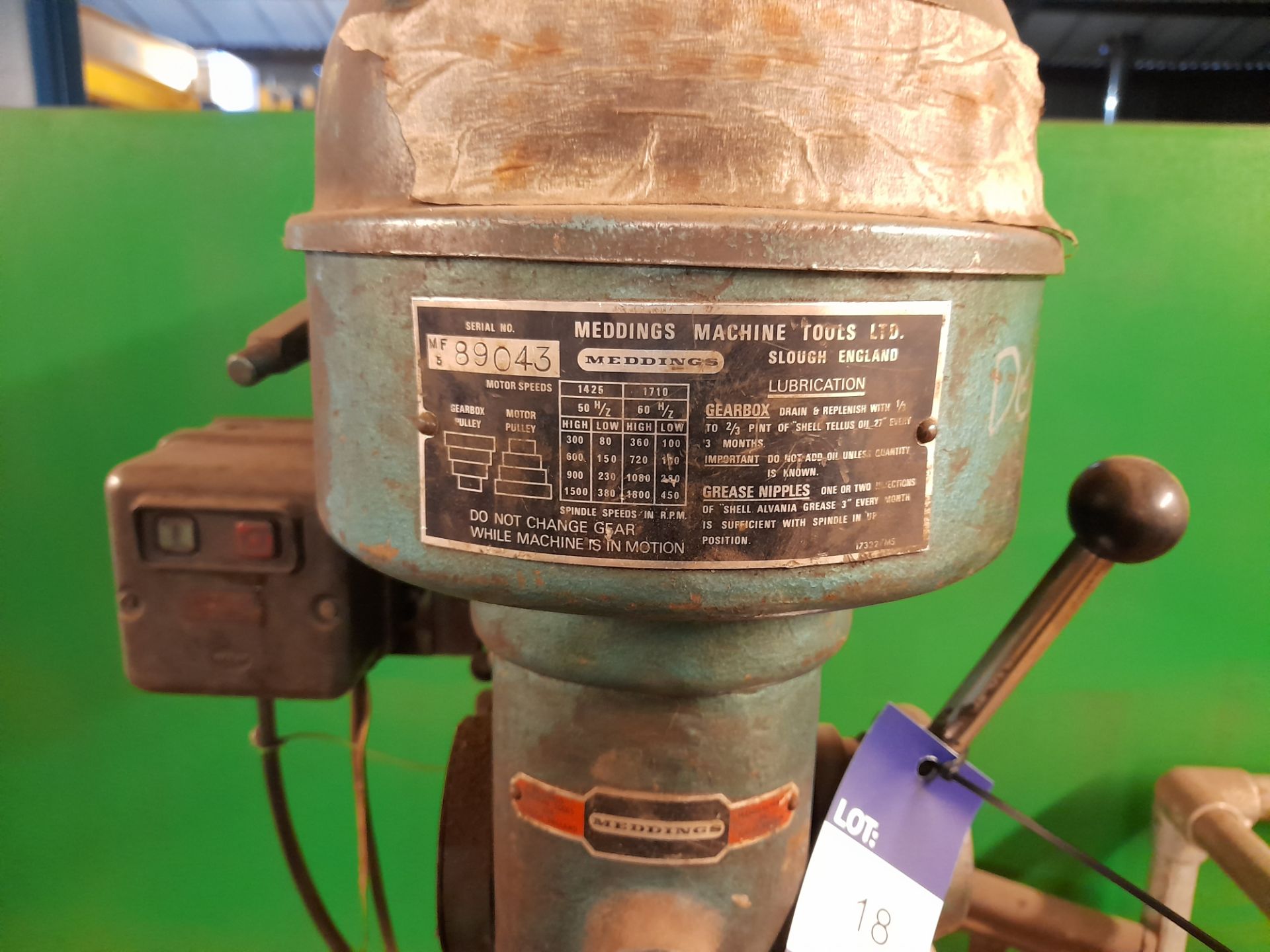 Meddings Pillar Drill. SERIAL NUMBER 89043 - Bild 2 aus 2