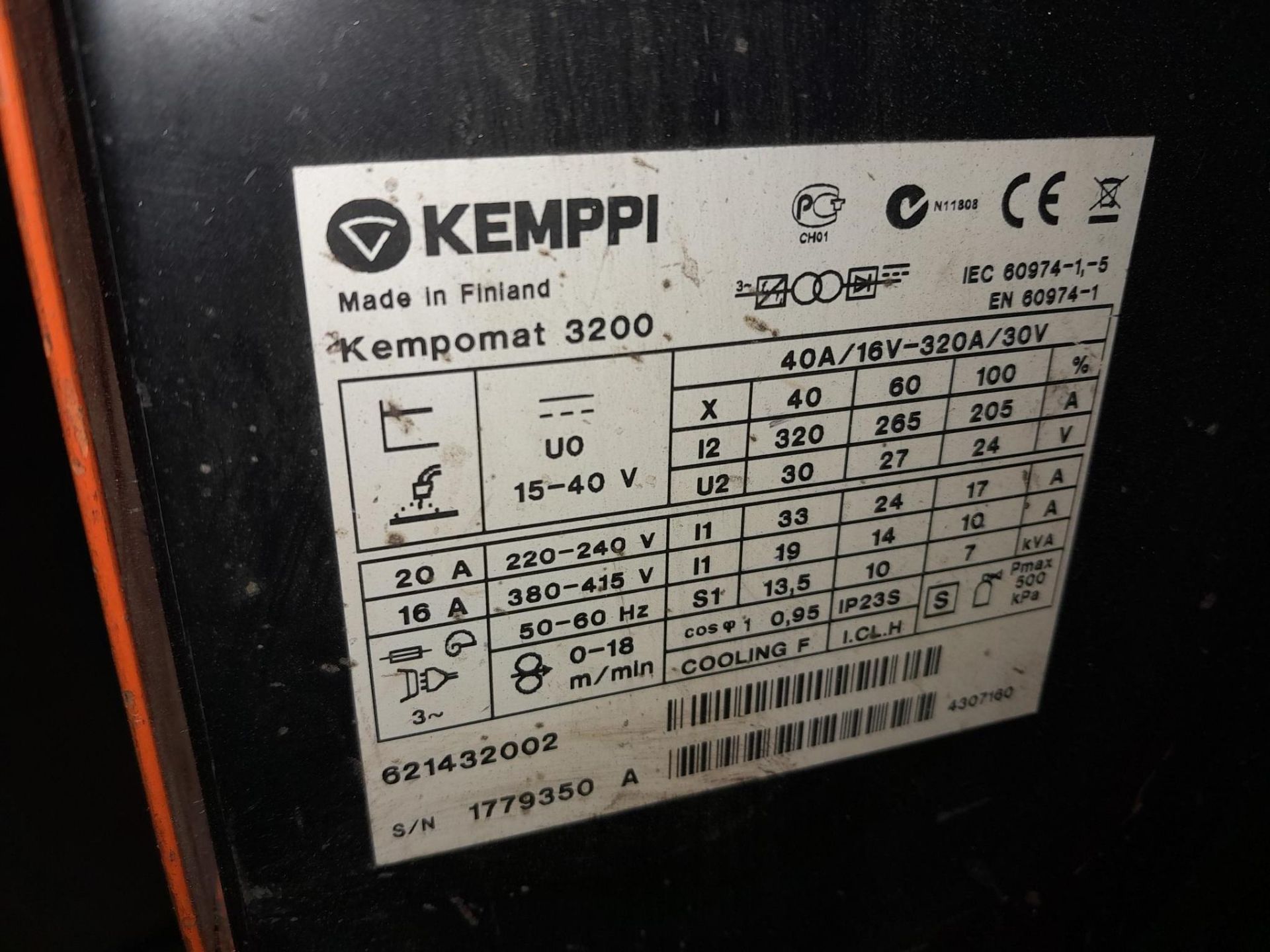 Kemppi Kempomat 3200 welding set, Serial Number 17 - Bild 2 aus 2