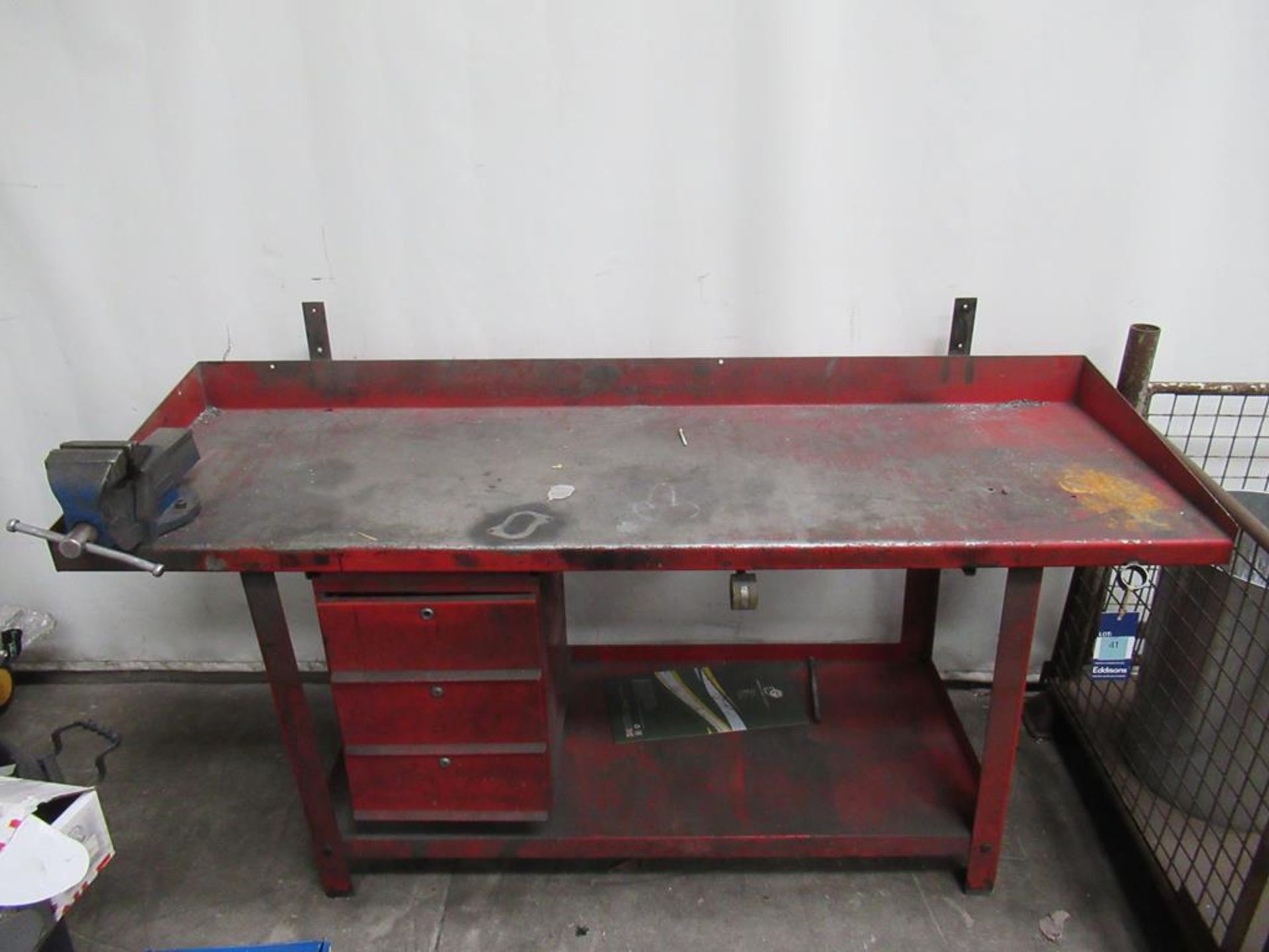 Metal Work Bench with Three Drawers, Undertier, Splashback and a Record No.4 Vice - Image 2 of 3