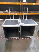 2 x Swan Flight.com mobile flight boxes, internal dims approx. 500mm x 500mm x 500mm