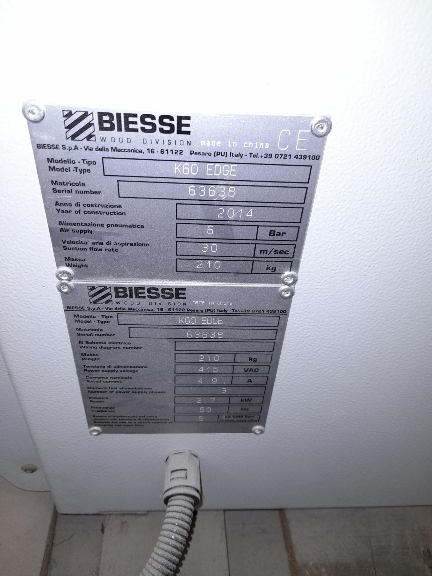 Biesse K60 Edge, Serial Number 63638, Year 2014 (C - Image 4 of 4