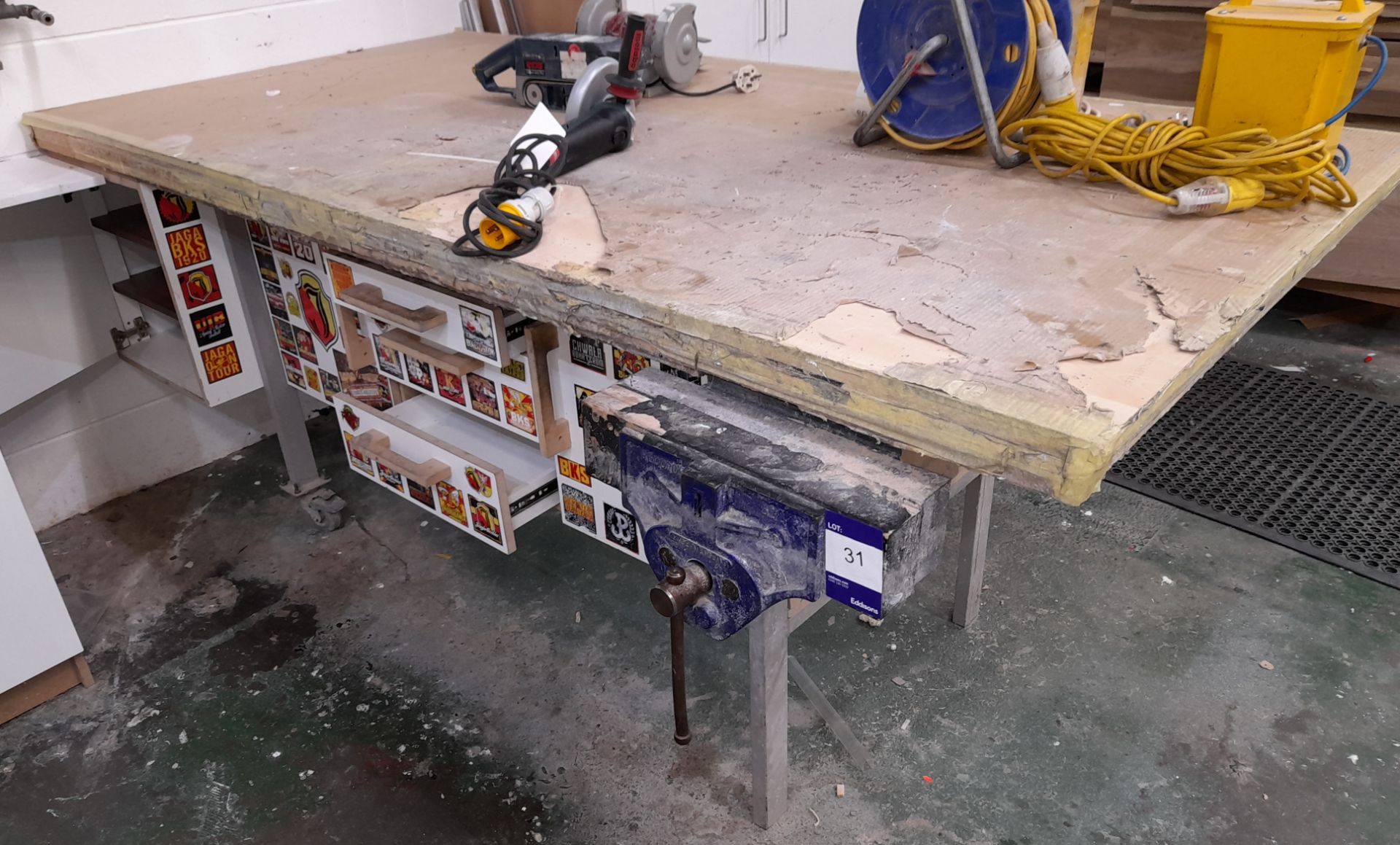 Joinery workbench with under storage and engineers