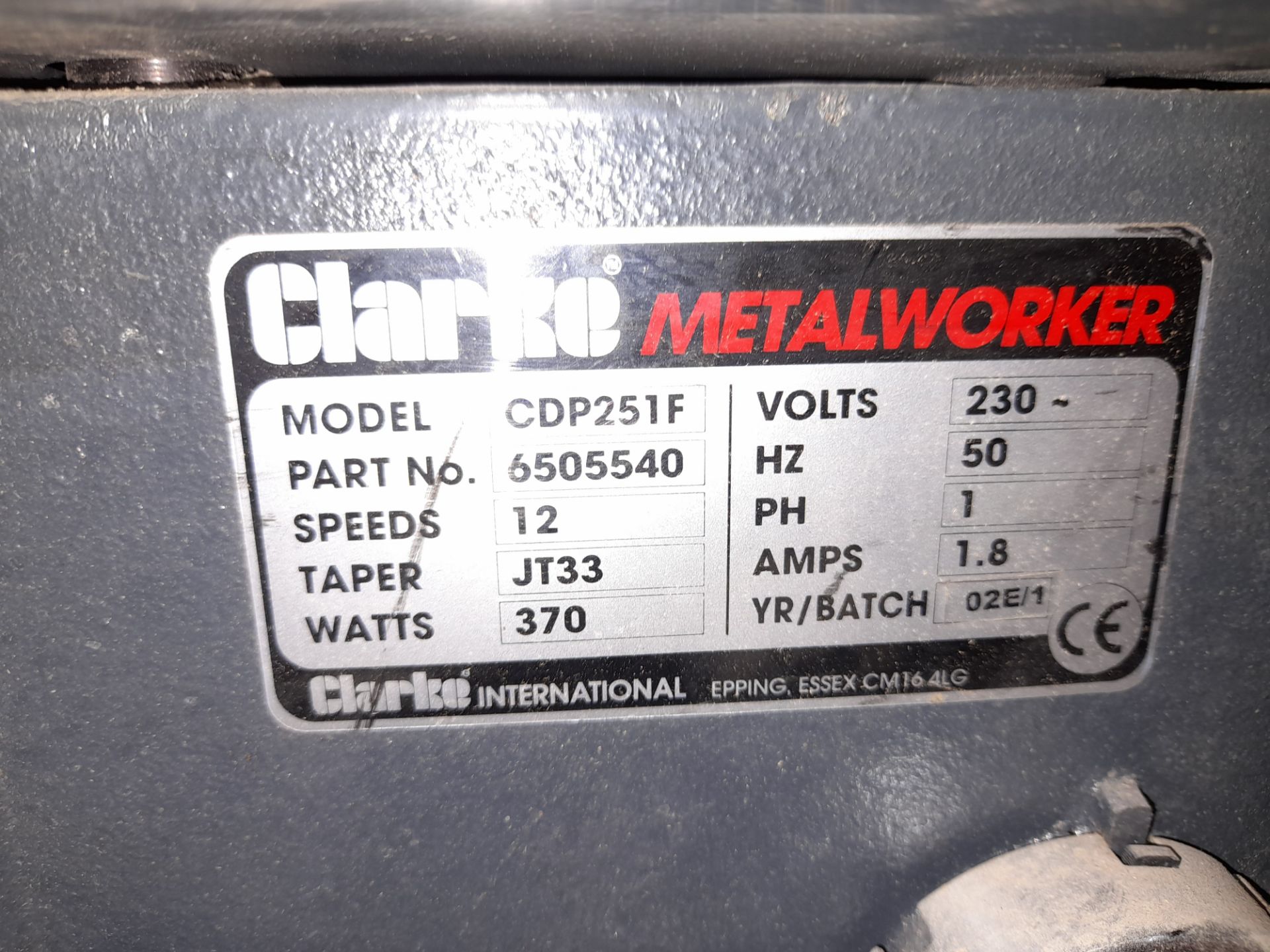 Clarke Metalworker Model CDP251F Pillar Drill, Yr/ - Image 2 of 2